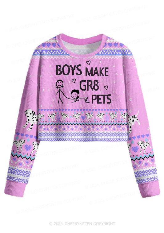 Boys Make Gr8 Pets Y2K Christmas Crop Knit Sweatshirt Cherrykitten