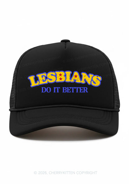 Lesbians Do It Better Pride Y2K Trucker Hat Cherrykitten