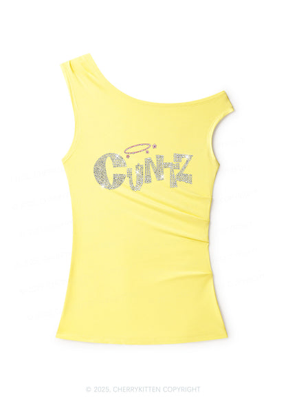 Rhinestone Cxntz Y2K Off Shoulder Tank Top Cherrykitten