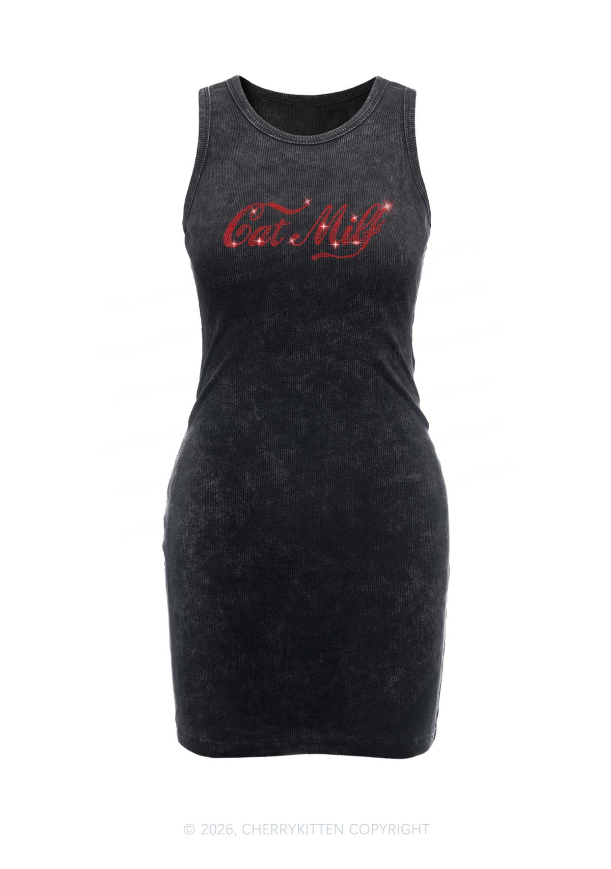 Rhinestone Cat Mxxf Y2K Washed Tank Dress Cherrykitten
