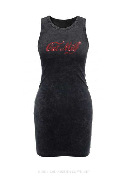 Rhinestone Cat Mxxf Y2K Washed Tank Dress Cherrykitten