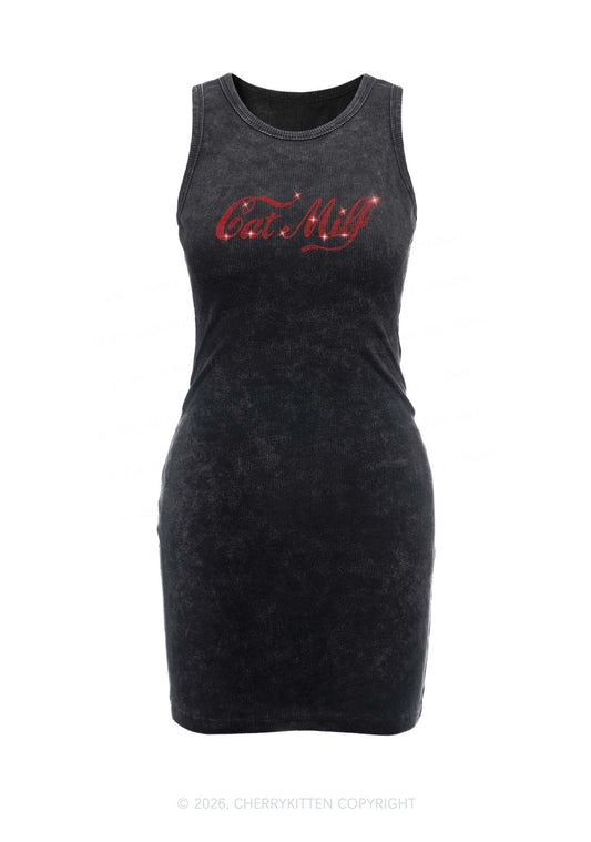 Rhinestone Cat Mxxf Y2K Washed Tank Dress Cherrykitten
