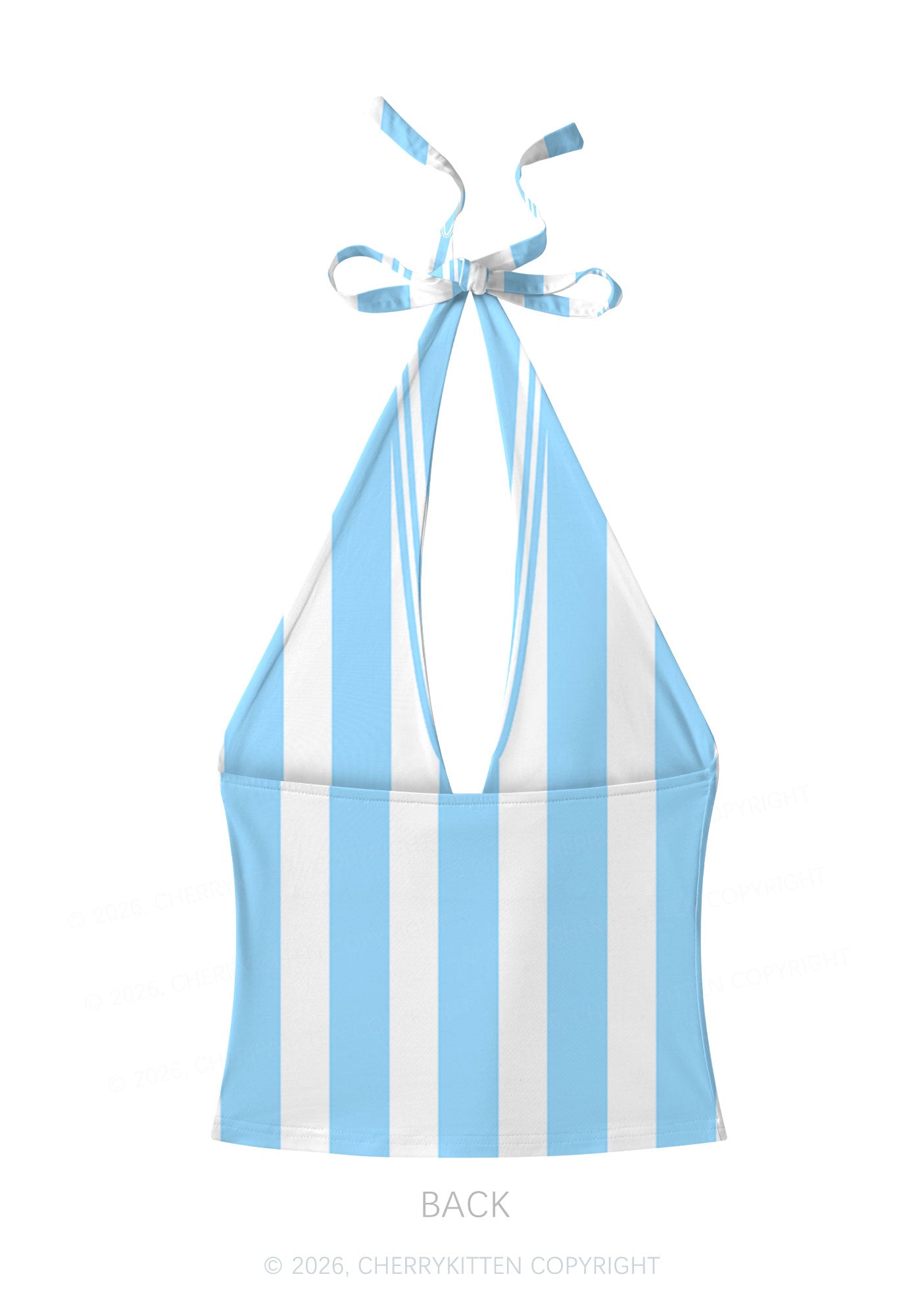 Blue White Stripes Y2K Print Halter Deep V Neck Cami Cherrykitten
