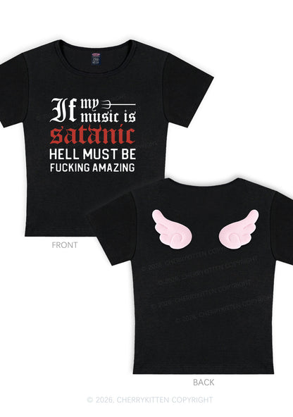 Halloween My Music Is Satanic Y2K Goth Angel Wings Baby Tee Cherrykitten