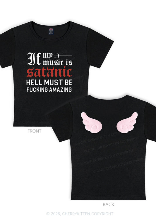 Halloween My Music Is Satanic Y2K Goth Angel Wings Baby Tee Cherrykitten