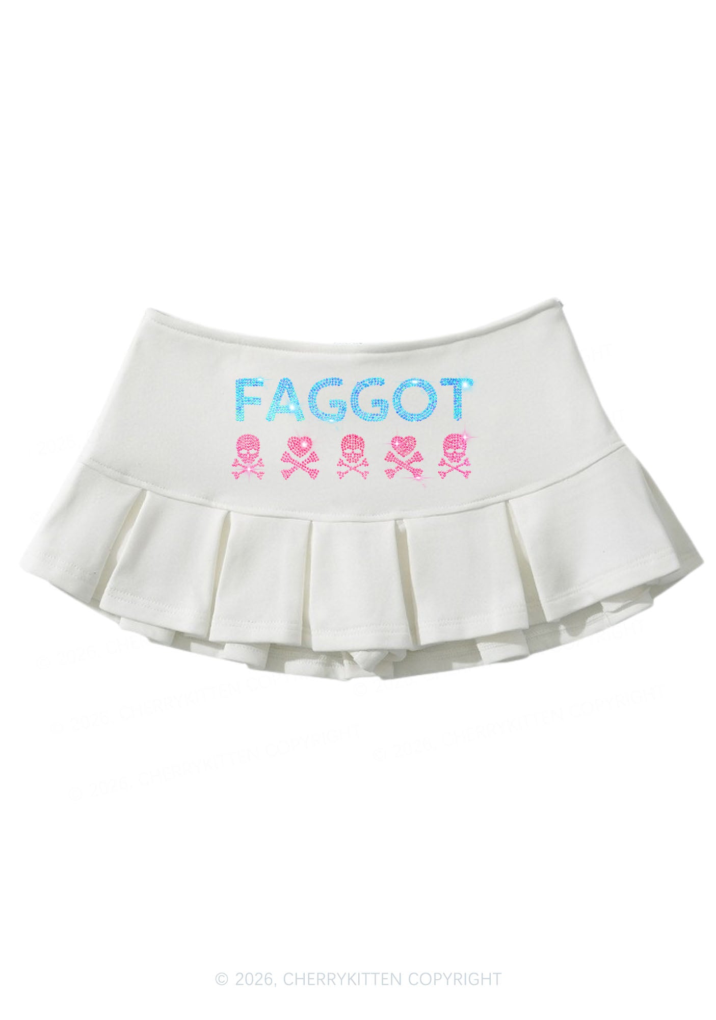 Rhinestone Faggot Skull Pride Y2K Mini Pleated Skirts Cherrykitten