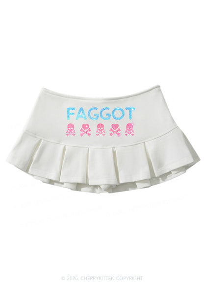 Rhinestone Faggot Skull Pride Y2K Mini Pleated Skirts Cherrykitten