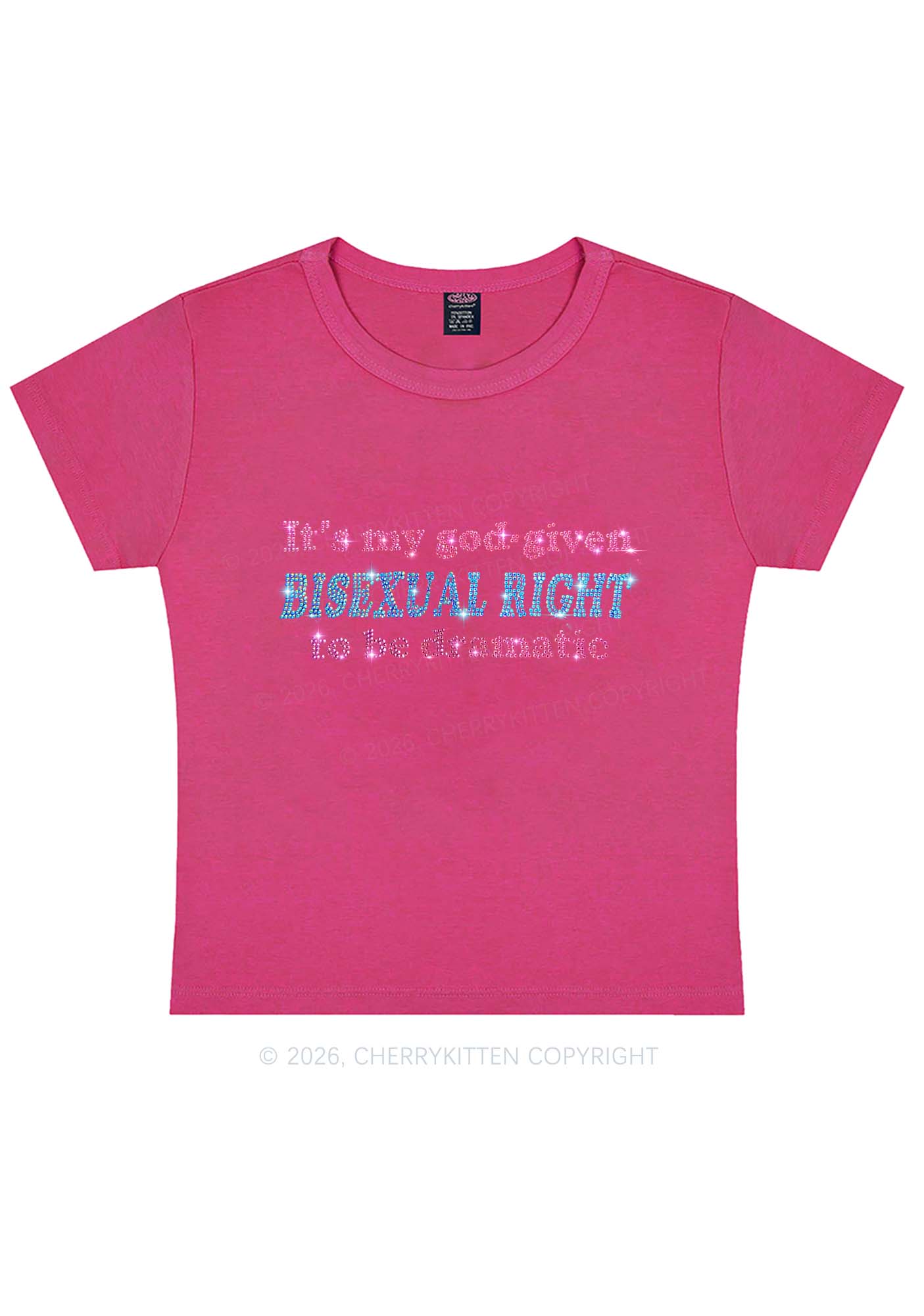 Rhinestone God Given Bisexual Right Pride Y2K Baby Tee Cherrykitten