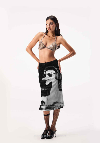 DJ Duck Spinning Records Y2K Print Midi Skirt Cherrykitten