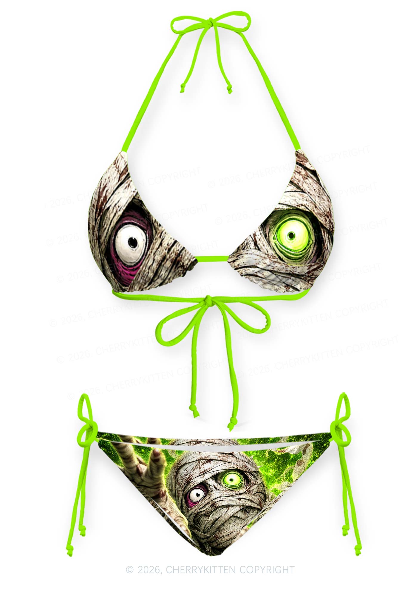 Halloween Crawling Mummy Y2K Print Bikini Set Cherrykitten