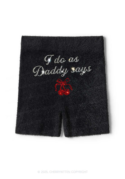 Rhinestone I Do As Daddy Says Y2K Fluffy Shorts Cherrykitten