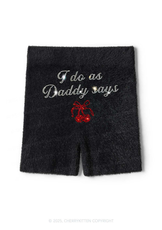 Rhinestone I Do As Daddy Says Y2K Fluffy Shorts Cherrykitten