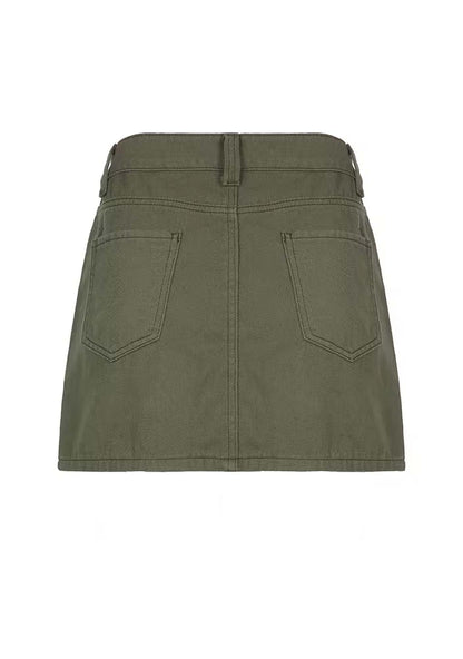 Army Green Y2K Low Waist Slim Skirt Cherrykitten