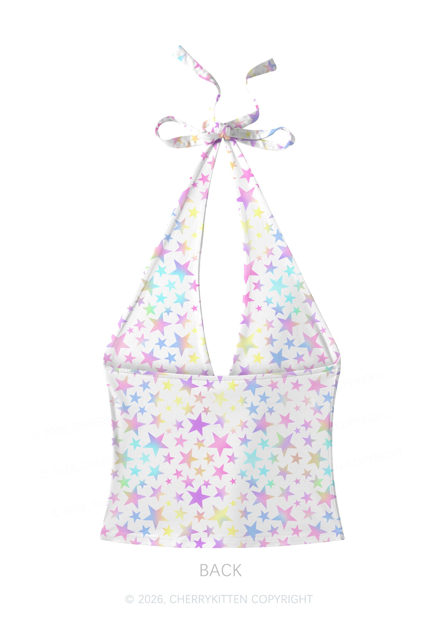 Pastel Star Alpha Male Y2K Print Halter Deep V Neck Cami Cherrykitten