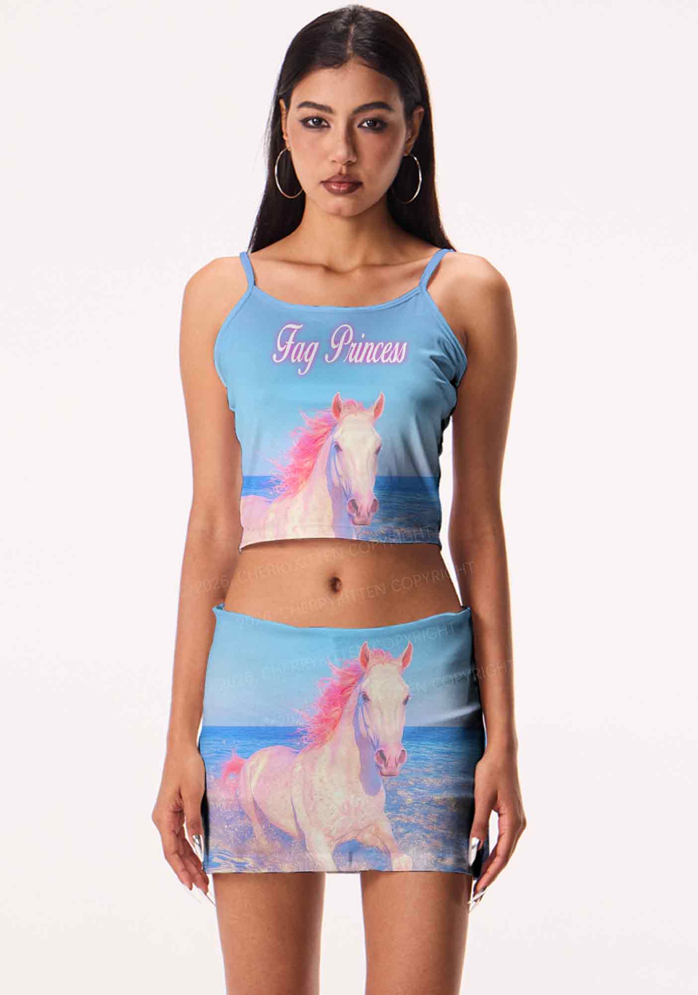 Blue Fag Princess Horse Pride Y2K Print Mini Skirt Cherrykitten