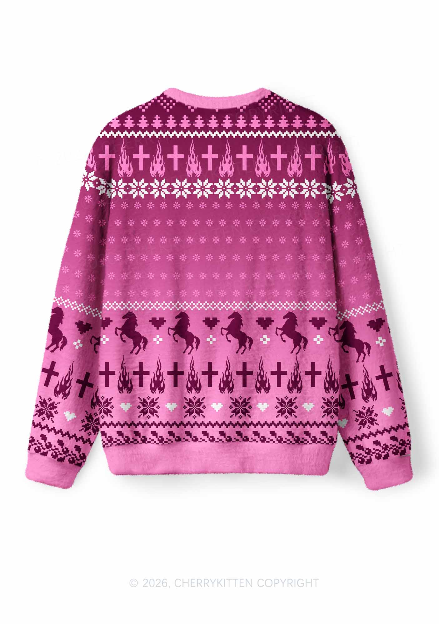 Pink K Pony Y2K Christmas Knit Sweatshirt Cherrykitten