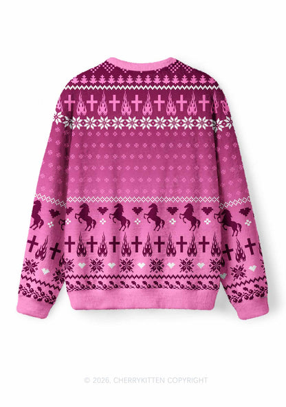 Pink K Pony Y2K Christmas Knit Sweatshirt Cherrykitten