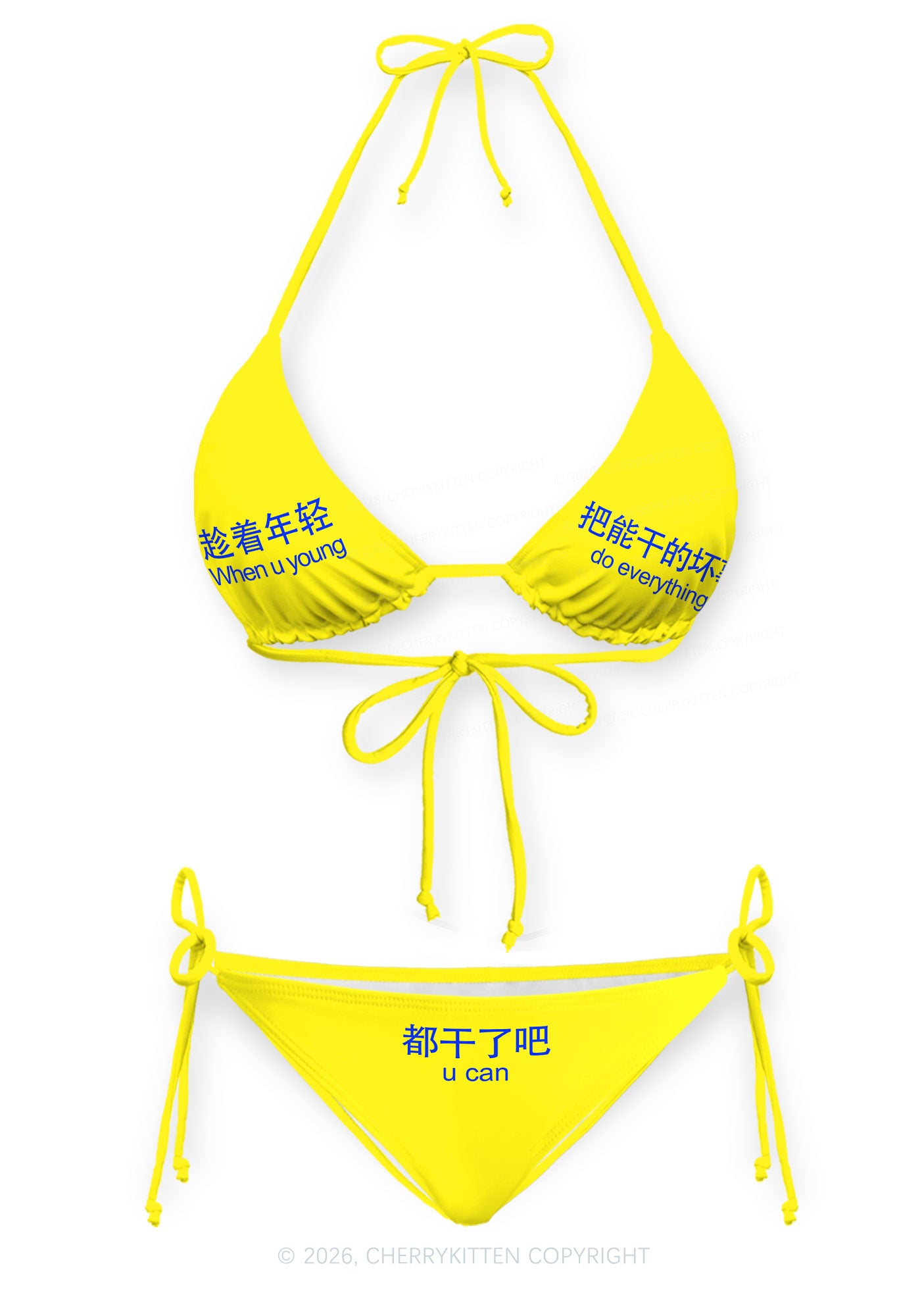 Young Do Everything Y2K Print Bikini Set Cherrykitten