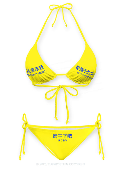 Young Do Everything Y2K Print Bikini Set Cherrykitten