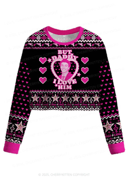 Daddy I Love Him Luigi Y2K Christmas Crop Knit Sweatshirt Cherrykitten