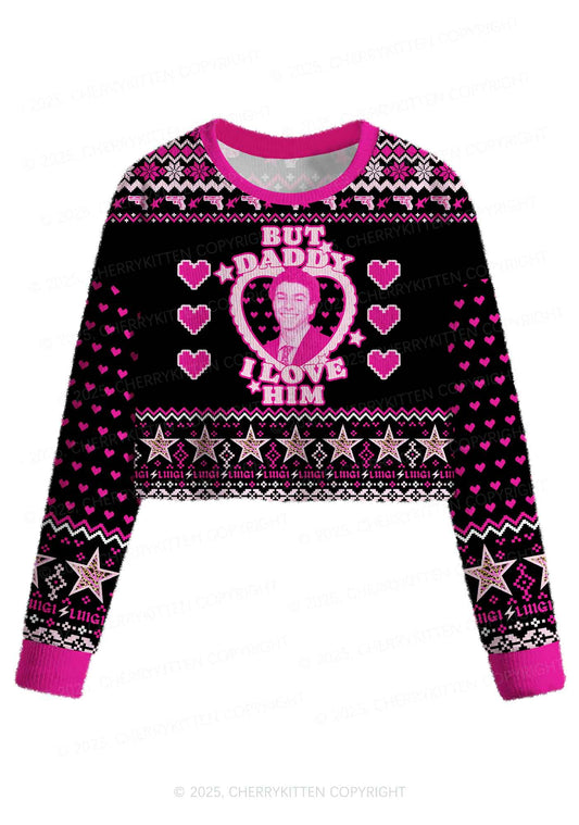 Daddy I Love Him Luigi Y2K Christmas Crop Knit Sweatshirt Cherrykitten