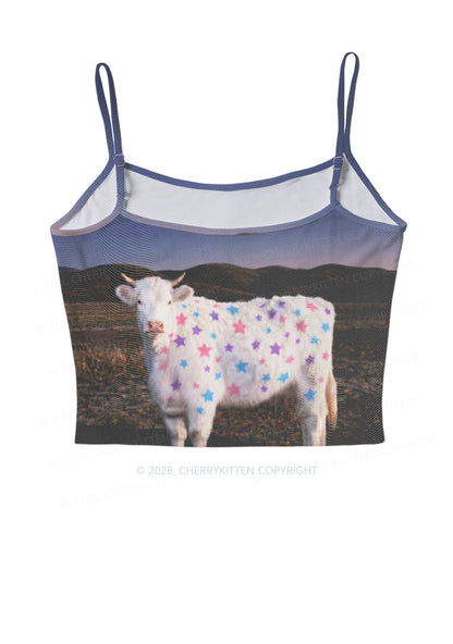 Pastel Star Cow Y2K Mesh Cami Tank Cherrykitten