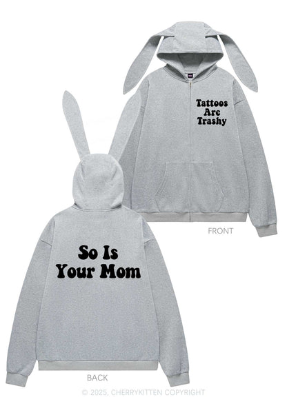 So Is Your Mom Y2K Bunny Ear Zip Hoodie Cherrykitten