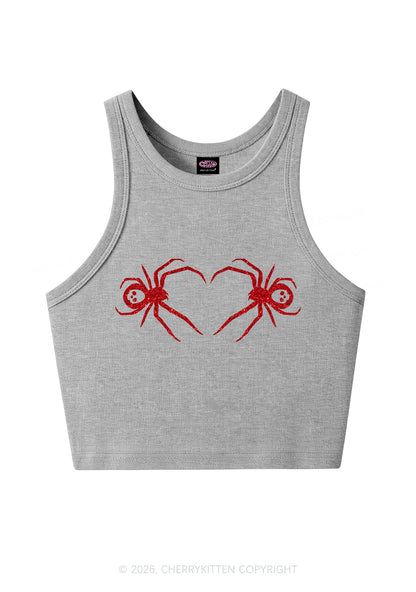 Glitter Skull Spider Y2K Crop Tank Top Cherrykitten