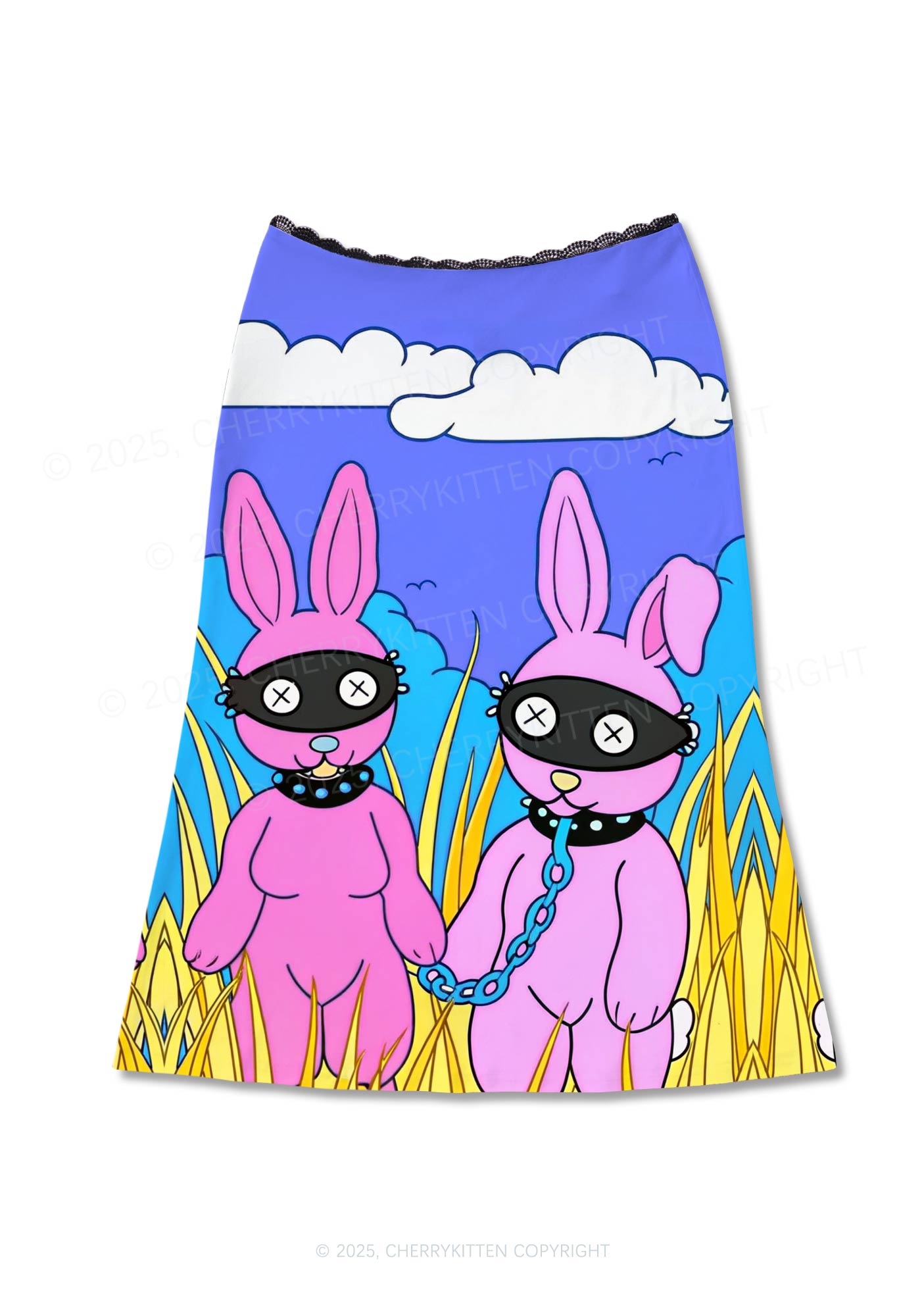 BDSM Bunny Y2K Print Midi Skirt Cherrykitten