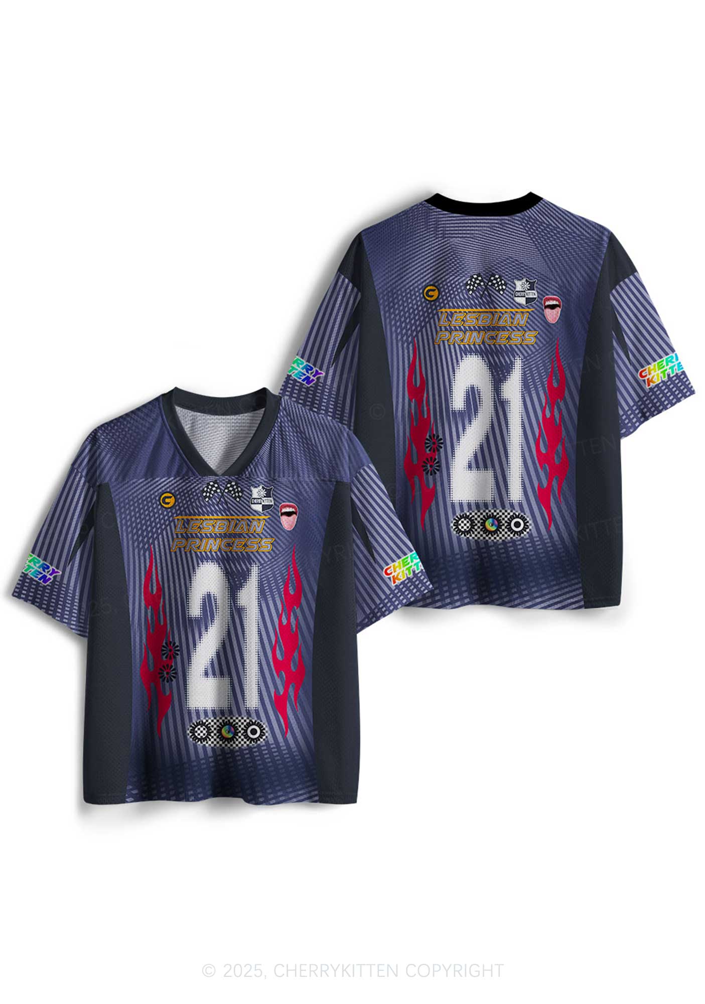 Custom Lesbian Princess Pride Y2K Mesh Jersey Shirts Cherrykitten