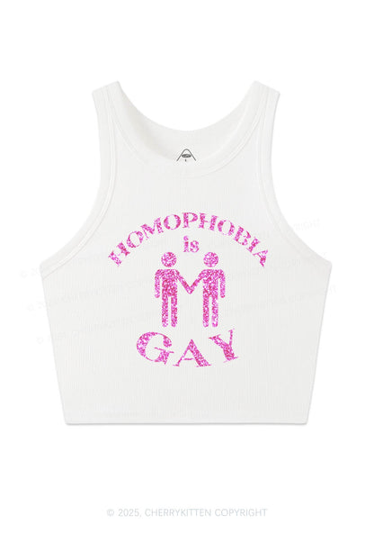 Glitter Homophobia Is Gay Pride Y2K Crop Tank Top Cherrykitten