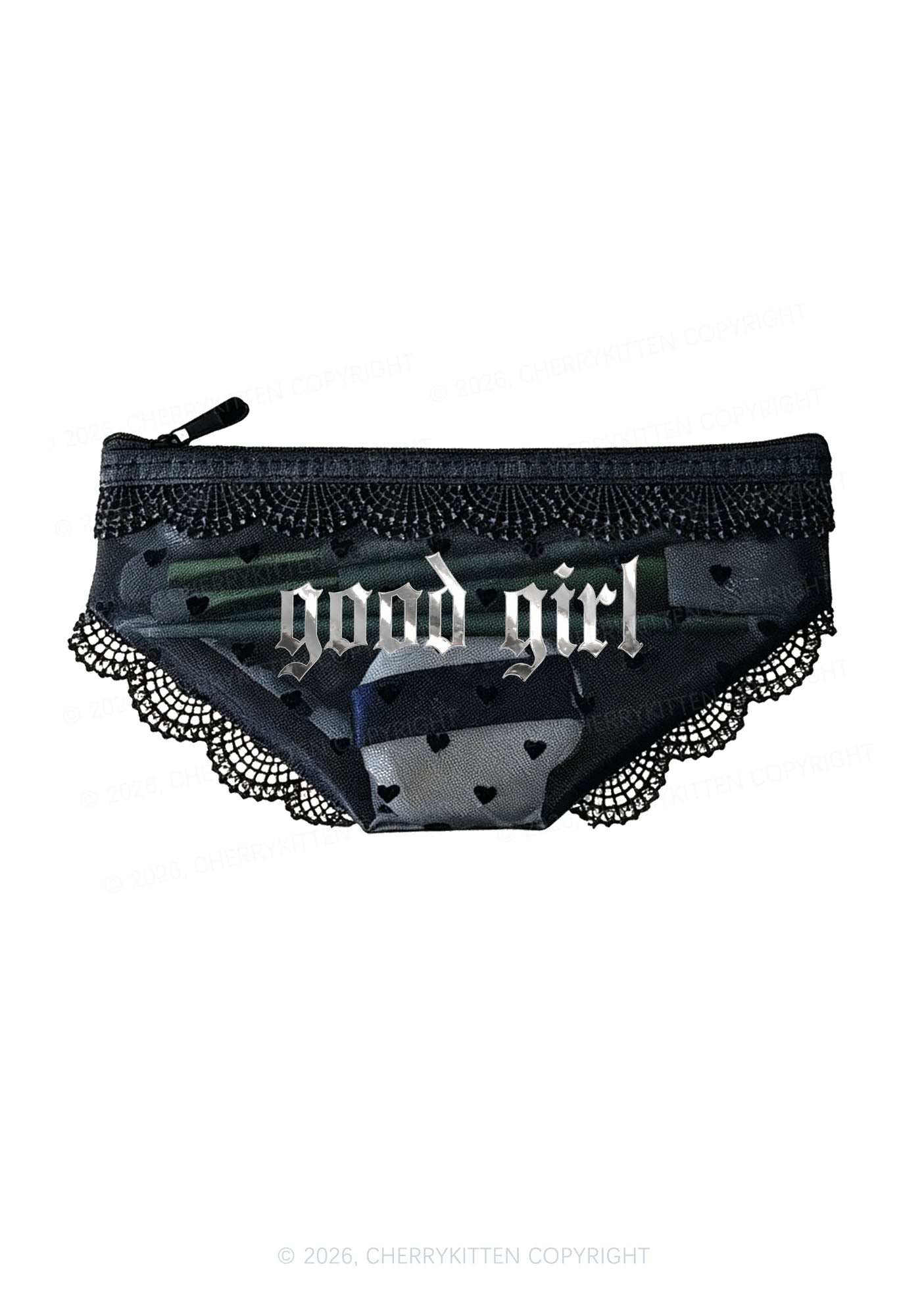 Good Girl Silver Foil Printed Y2K Briefs Shape Cosmetic Pouch Cherrykitten