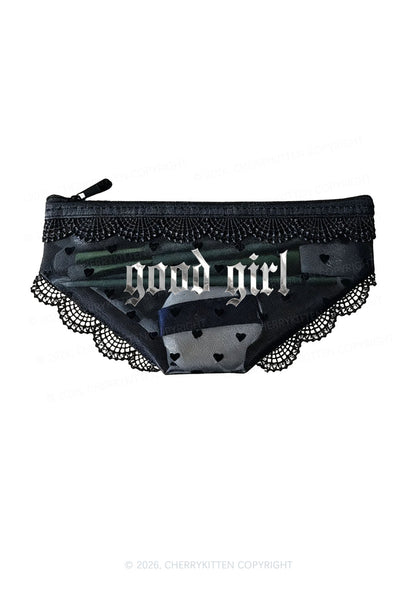 Good Girl Silver Foil Printed Y2K Briefs Shape Cosmetic Pouch Cherrykitten