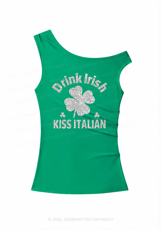Glitter Drink Irish Kiss Italian St Patricks Y2K Off Shoulder Tank Top Cherrykitten