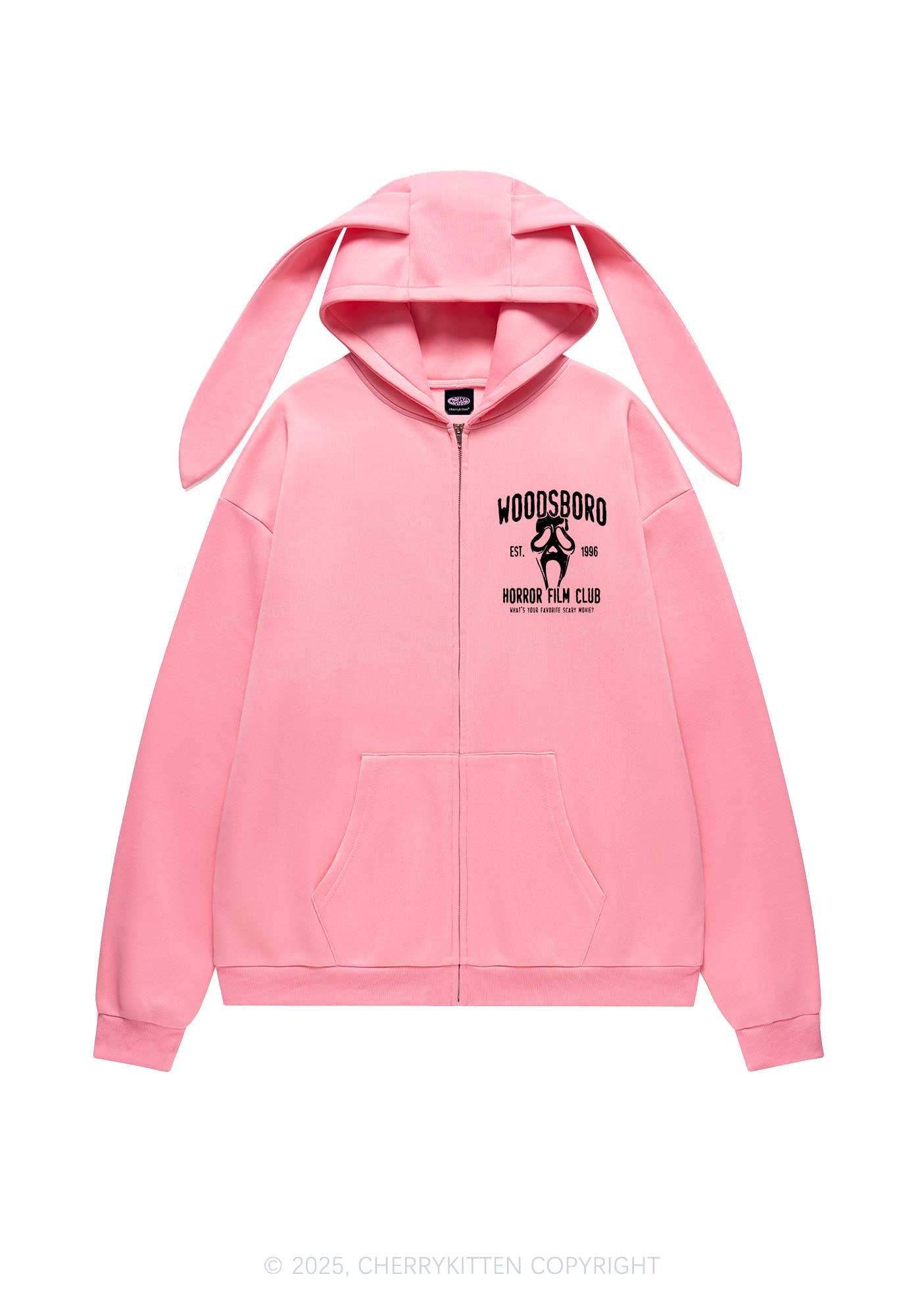 Halloween Horror Film Club Y2K Bunny Ear Zip Hoodie Cherrykitten