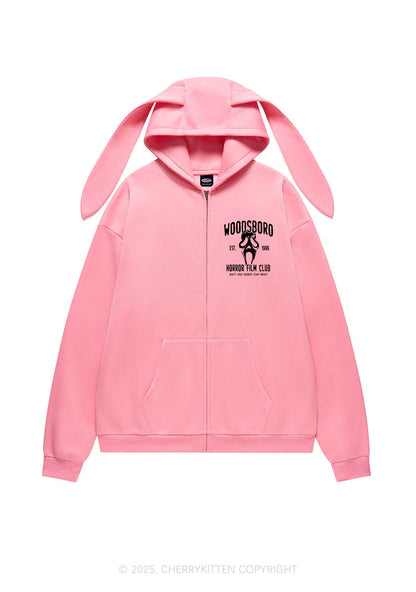 Halloween Horror Film Club Y2K Bunny Ear Zip Hoodie Cherrykitten