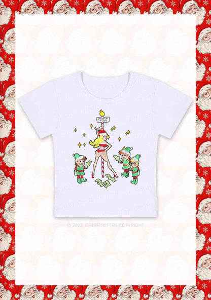 North Pole Dancing Christmas Girl Y2K Baby Tee Cherrykitten