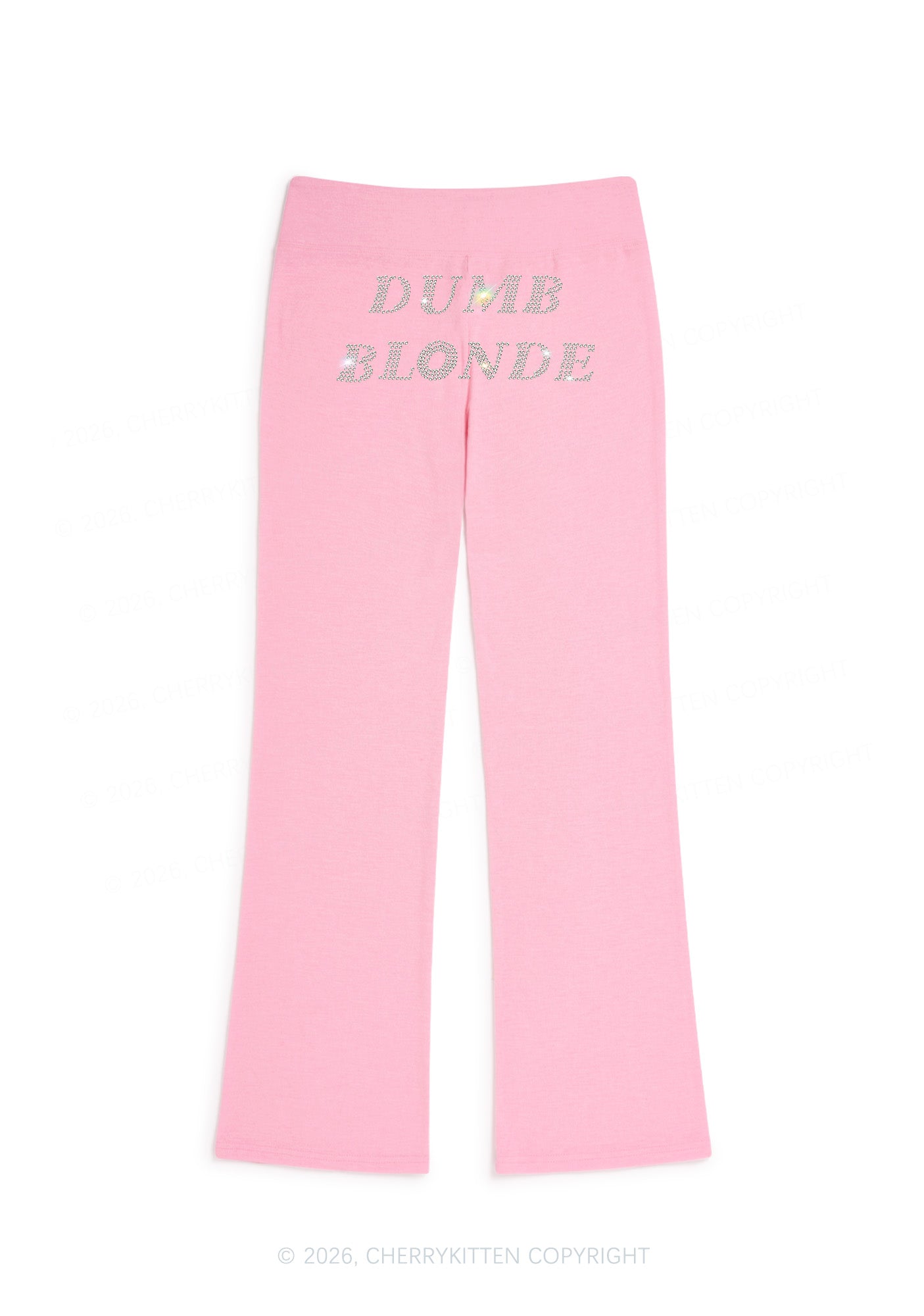 Rhinestone Dumb Blonde Y2K Low Rise Drawstring Flare Pants Cherrykitten