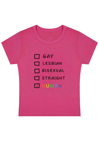 Gay Lesbian Bisexual Straight Human Y2K Baby Tee