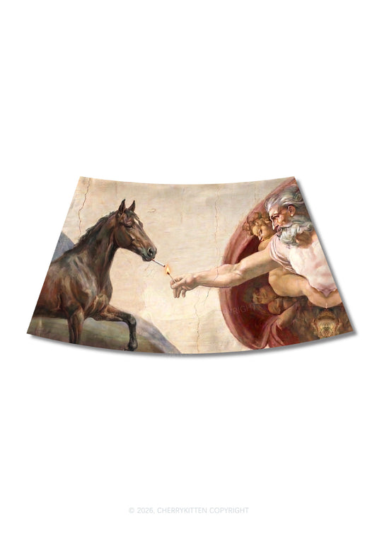 God Smoking Horse Y2K Print Mini Skirt Cherrykitten