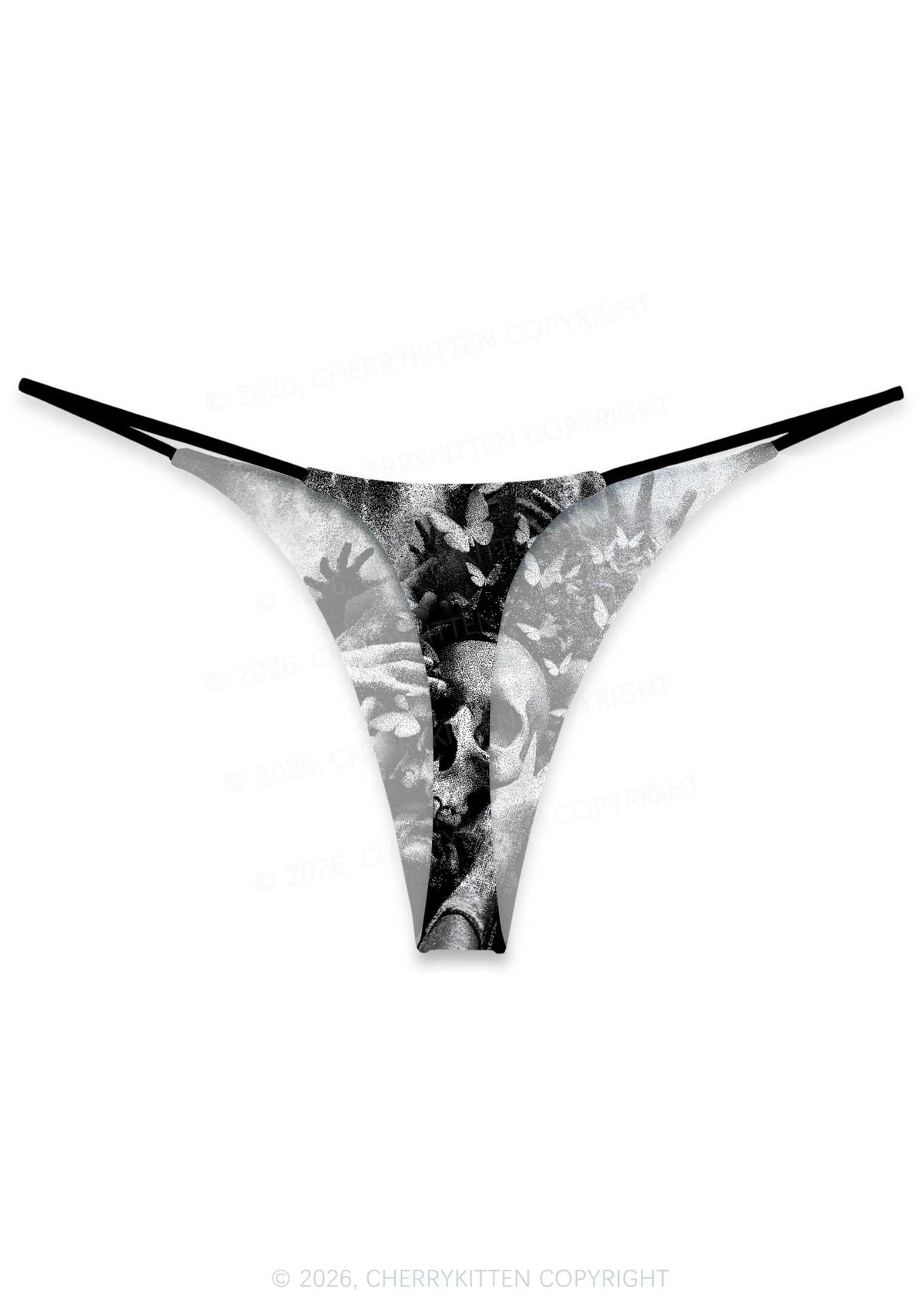 Halloween Gothic Skull Y2K Print Bikini String Thong Cherrykitten