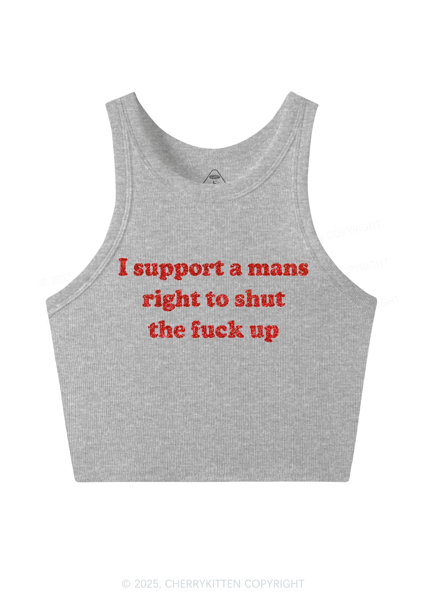 Glitter I Support A Mans Right Y2K Crop Tank Top Cherrykitten