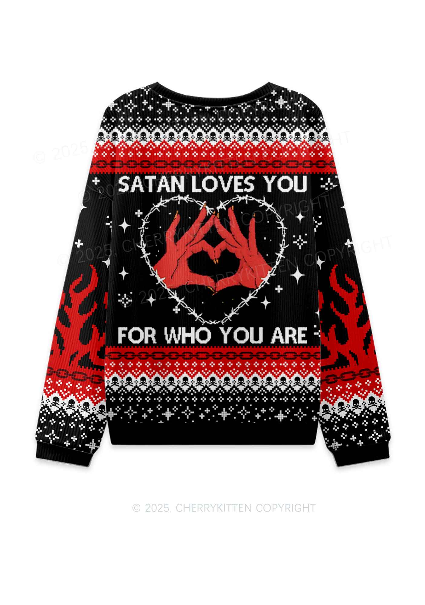 Halloween Satan Loves You Heart Y2K Christmas Knit Sweatshirt Cherrykitten