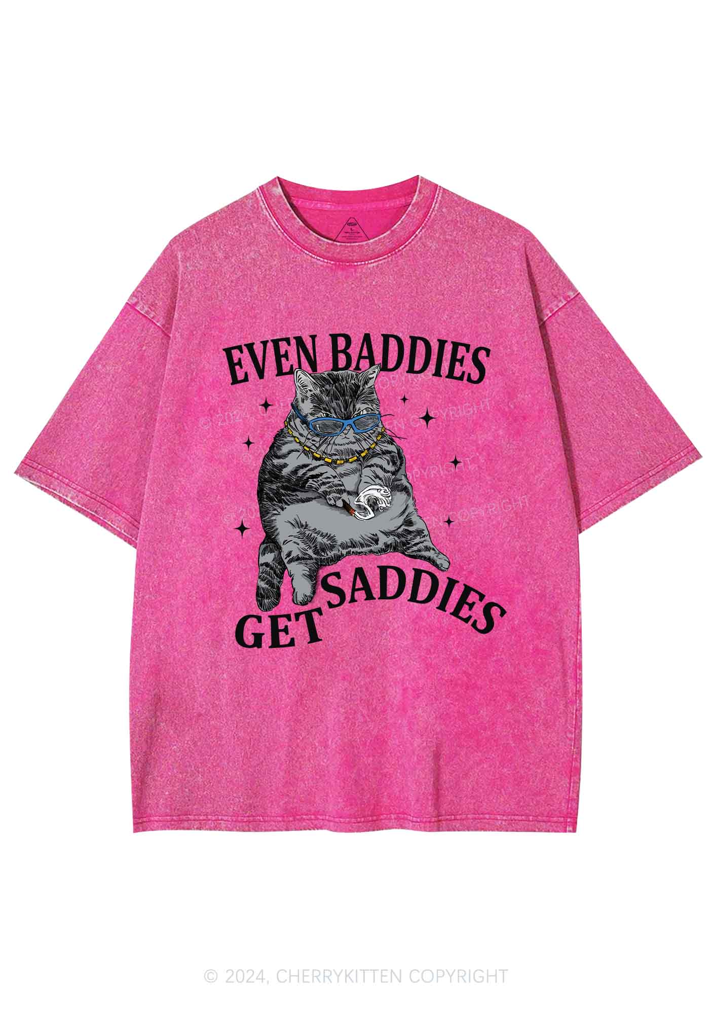 Even Baddies Get Saddies Y2K Washed Tee Cherrykitten