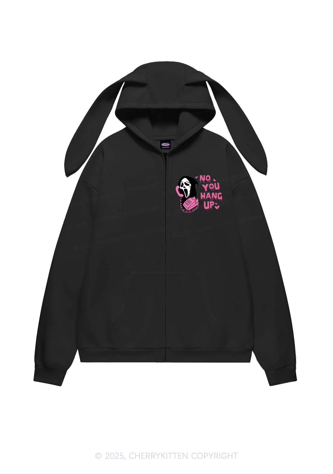 Halloween No You Hang Up Y2K Bunny Ear Zip Hoodie Cherrykitten