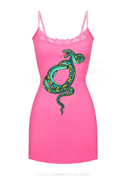 Green Snake Y2K Lace Slip Dress Cherrykitten