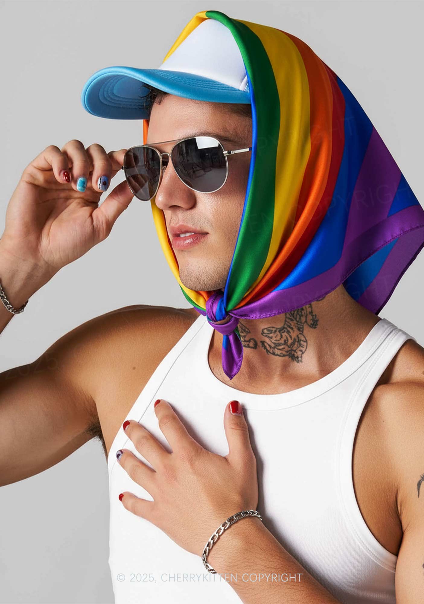 Bold  Stripe Rainbow Pride Y2K Square Bandana Cherrykitten