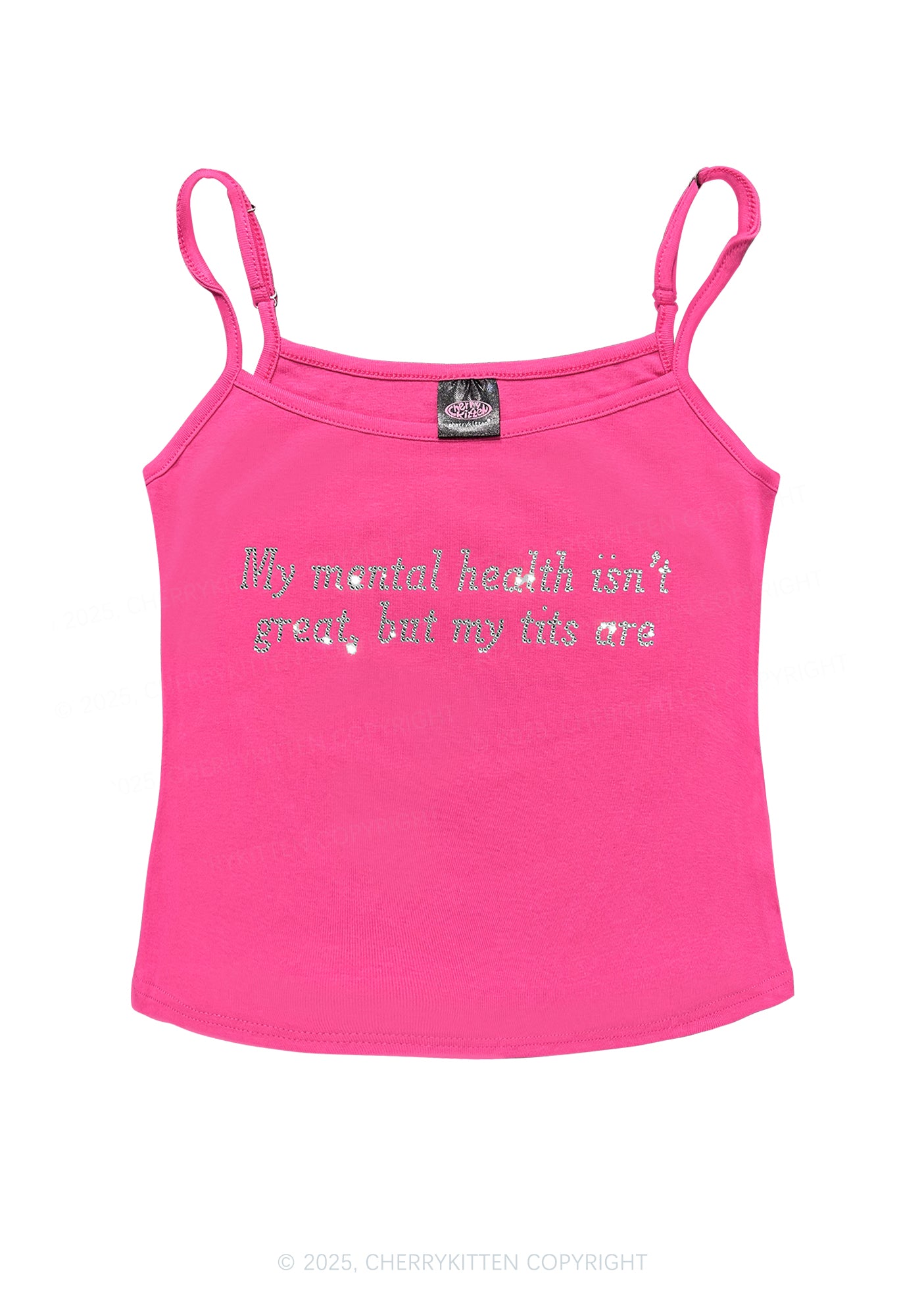 Rhinestone My Mental Health Isnt Great Y2K Spaghetti Strap Cami Cherrykitten