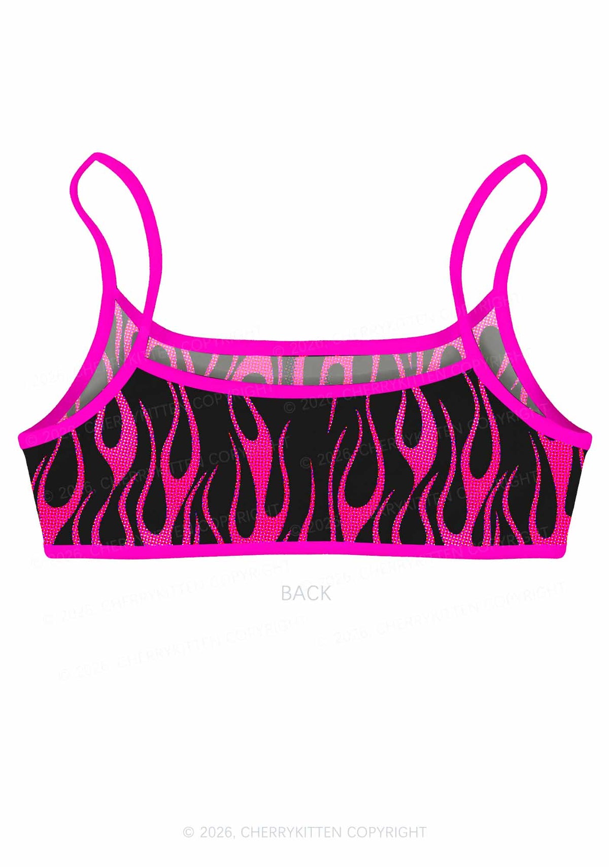 Hot Pink Flame Y2K Print Super Crop Cami Cherrykitten
