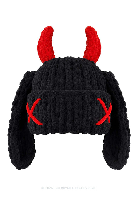 Halloween Bunny Ear Devil Horn Y2K Knitted Balaclava Cherrykitten